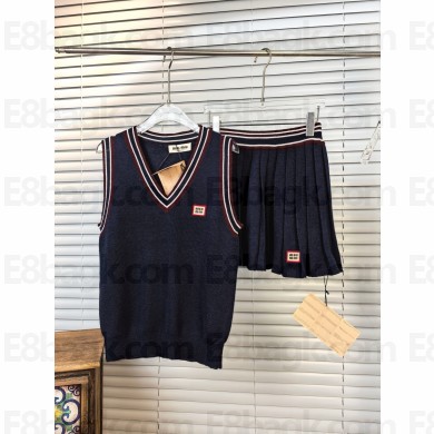 MIU MIU navy Wool and cashmere knit vest and skirt 2024