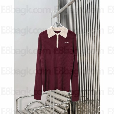 MIU MIU Ribbed cashmere polo shirt Amaranth/Natural 2025