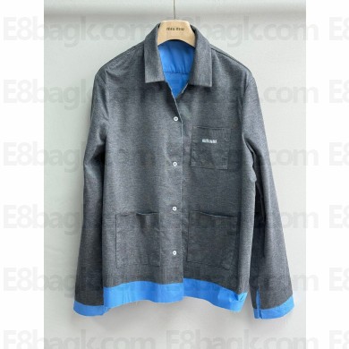 MIU MIU blue/grey Knit and poplin shirt MK1890 2025