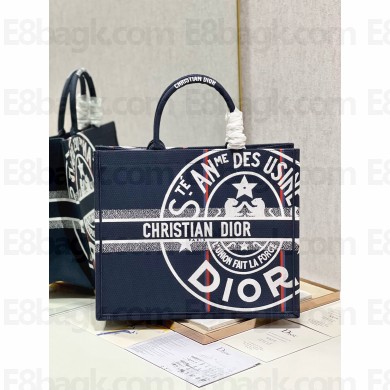 Dior Large Book Tote Bag in Blue Dior Union Embroidery  2023