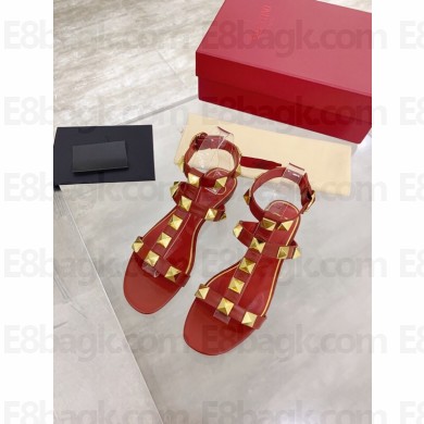 Valentino ROMAN STUD FLAT CALFSKIN SANDAL red 2021