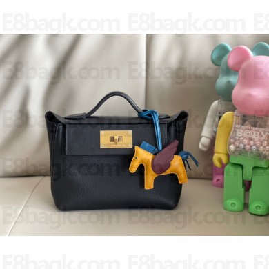 HERMES 24/24 MINI KELLY BAG IN evercolor/swift LEATHER BLACK(full handmade)