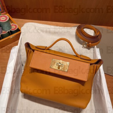 HERMES 24/24 MINI KELLY BAG IN evercolor/swift LEATHER sesame(full handmade)