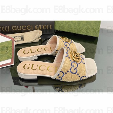 Gucci Women's GG raffia effect slide white 2022