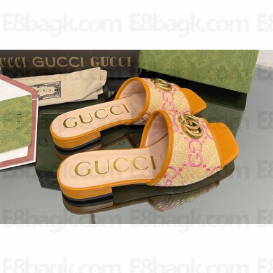 Gucci Women's GG raffia effect slide orange 2022