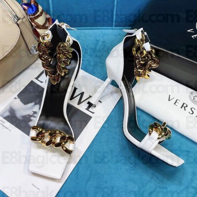 VERSACE HEEL 9.5CM Medusa Chain Nappa Leather Sandals White