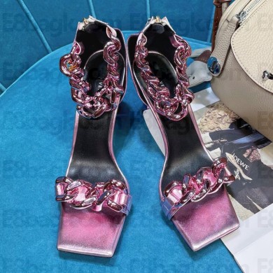 VERSACE HEEL 9.5CM Medusa Chain Nappa Leather Sandals Pink