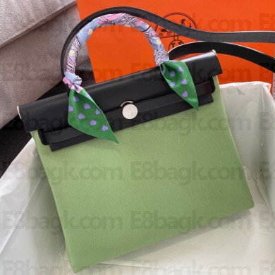 Hermes Herbag 31 Vert Criquet Toile PHW