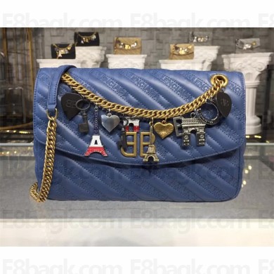 Balenciaga BB Chain S/M Charms Embroidered Logo Bag Blue 2018