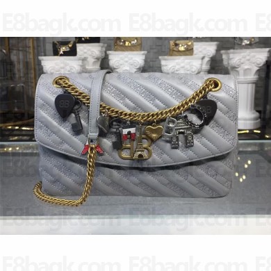 Balenciaga BB Chain S/M Charms Embroidered Logo Bag Grey 2018
