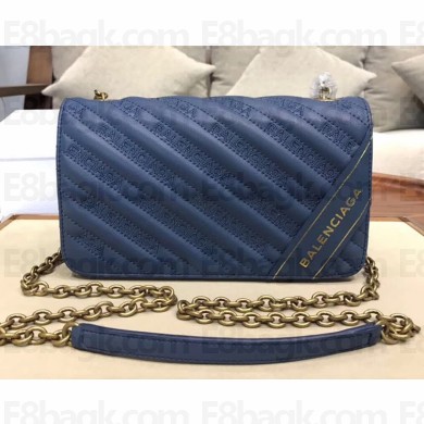 Balenciaga BB Chain S Embroidered Logo Bag Blue 2018