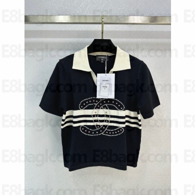 chanel CC LOGO KNIT POLO BLACK 2023