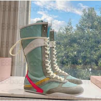Miu Miu lace-up suede leather medium Riding Boots 01-2024 