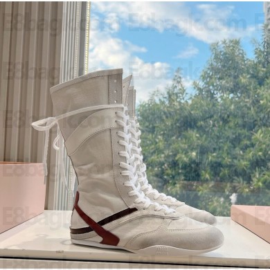 Miu Miu lace-up suede leather medium Riding Boots 03-2024 