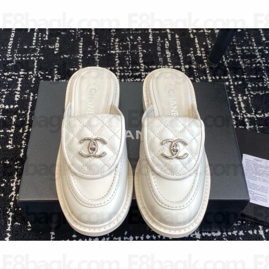 Chanel sheepskin white with CC logo mules 2024 