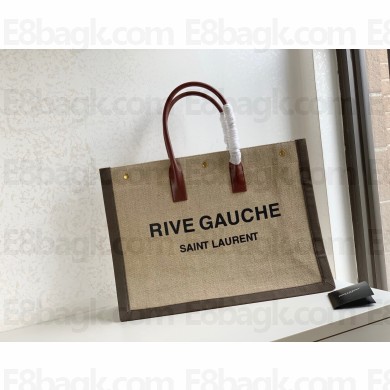 Saint Laurent rive gauche tote bag in linen and leather beige