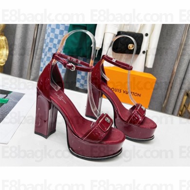 Louis Vuitton heel 12cm Fame Platform Sandal in glossy patent calf leather burgundy 2023