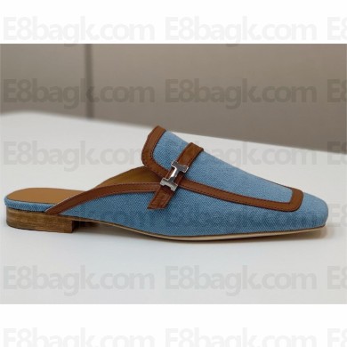 HERMES Groupie mule Bleu Clair / Naturel 2023