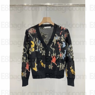 dior Black Hemp Jacquard with Multicolor Dior Petites Fleurs Motif cardigan 2023