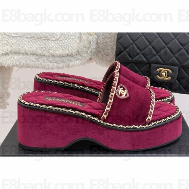 Chanel platform double C with chain slippers Burgundy suede 2025