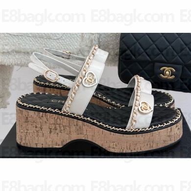 Chanel platform double C with chain sandals white leather 2025