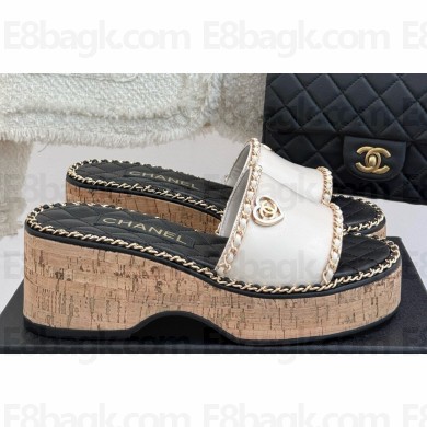 Chanel platform double C with chain slippers white leather 2025