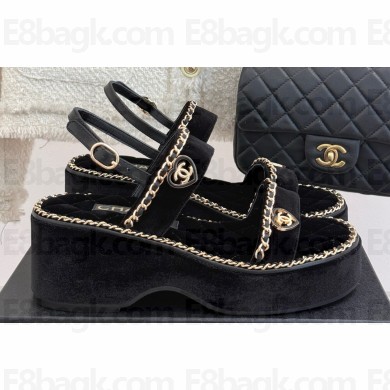 Chanel platform double C with chain sandals Black suede 2025