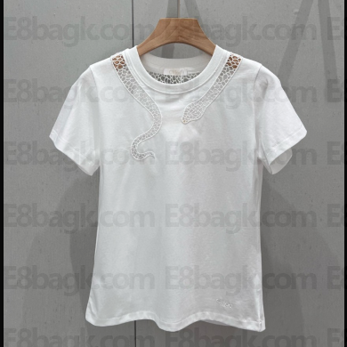 CHLOÉ  Crochet-trimmed cotton-jersey T-shirt white 2025