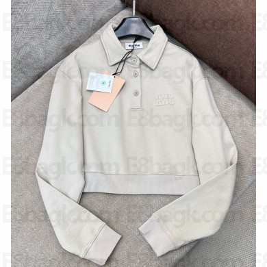 Miu Miu beige cotton fleece polo shirt 2025
