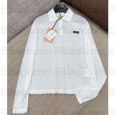 MIU MIU Ribbed jersey polo shirt white MJL050 2025