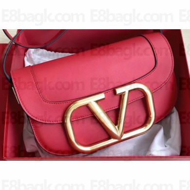 Valentino Supervee Calfskin Crossbody Large Bag Red/Gold 2020