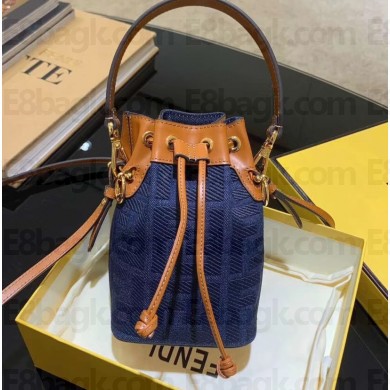 Fendi Canvas Embroidered FF Mon Tresor Mini Bucket Bag Blue 2020