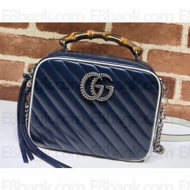 Gucci GG Marmont Small Shoulder Bag with Bamboo 602270 Blue/White 2020