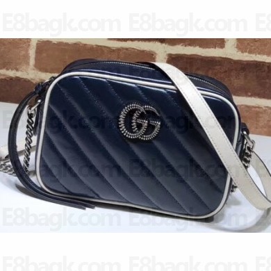 Gucci Diagonal GG Marmont Mini Shoulder Camera Bag 448065 Leather Blue/White 2020