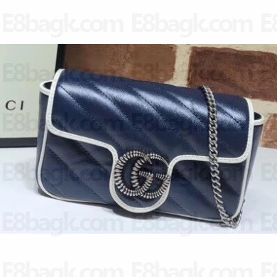 Gucci Diagonal GG Marmont Super Mini Shoulder Bag 574969 Blue/White 2020