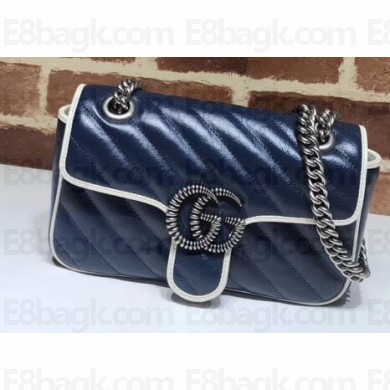Gucci Diagonal GG Marmont Mini Shoulder Bag 446744 Blue/White 2020