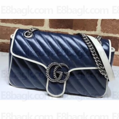 Gucci Diagonal GG Marmont Small Shoulder Bag 443497 Blue/White 2020