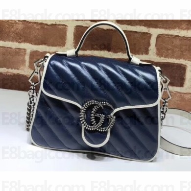 Gucci Diagonal GG Marmont Mini Top Handle Bag 583571 Blue/White 2020