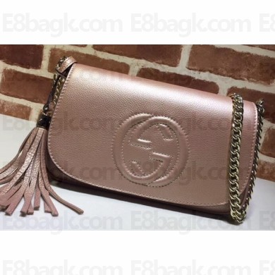 Gucci Soho Tassel Leather Chain Shoulder Bag 336752 Pink Gold