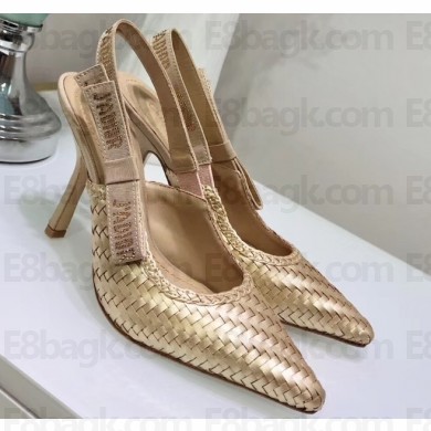 Dior Heel 9.5cm J'Adior Slingback Braided Pumps Gold 2020