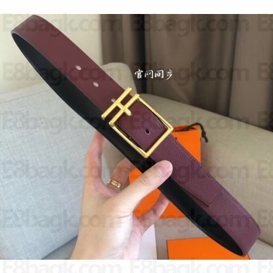 Hermes Width 3.2cm Nathan 32 Reversible Leather Belt Black/Burgundy