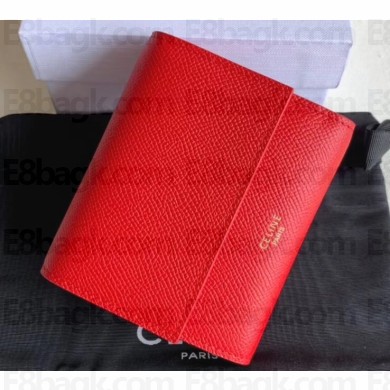 Celine Small Trifold Wallet in Grained Calfskin Red