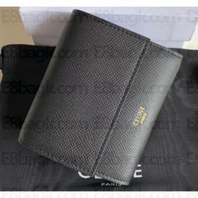 Celine Small Trifold Wallet in Grained Calfskin Black