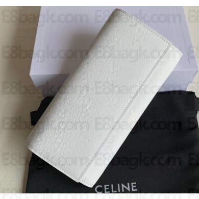 Celine Large Flap Wallet in Grained Calfskin White
