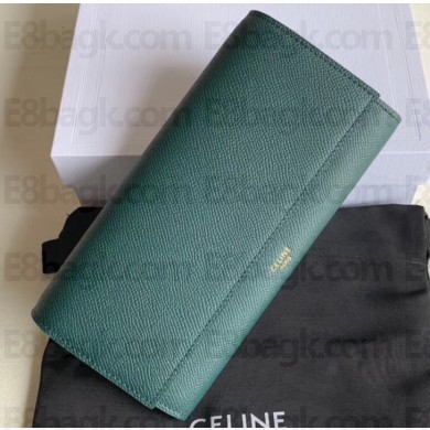 Celine Large Flap Wallet in Grained Calfskin Green