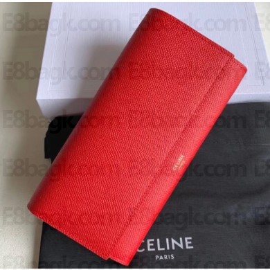 Celine Large Flap Wallet in Grained Calfskin Red