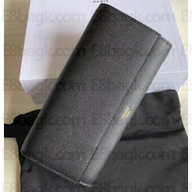 Celine Large Flap Wallet in Grained Calfskin Black