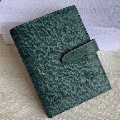 Celine Medium Strap Multifunction Wallet in Grained Calfskin Dark Green