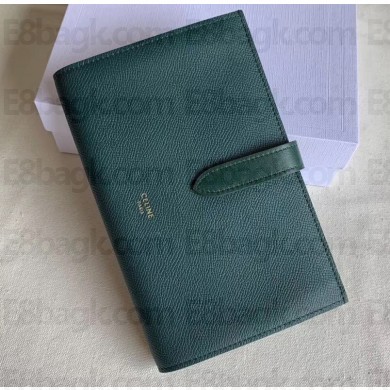 Celine Large Strap Multifunction Wallet in Grained Calfskin Dark Green