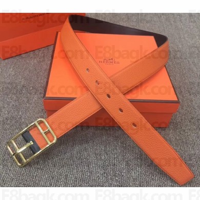 Hermes Width 3.2cm Cape Cod Reversible Belt Leather Orange